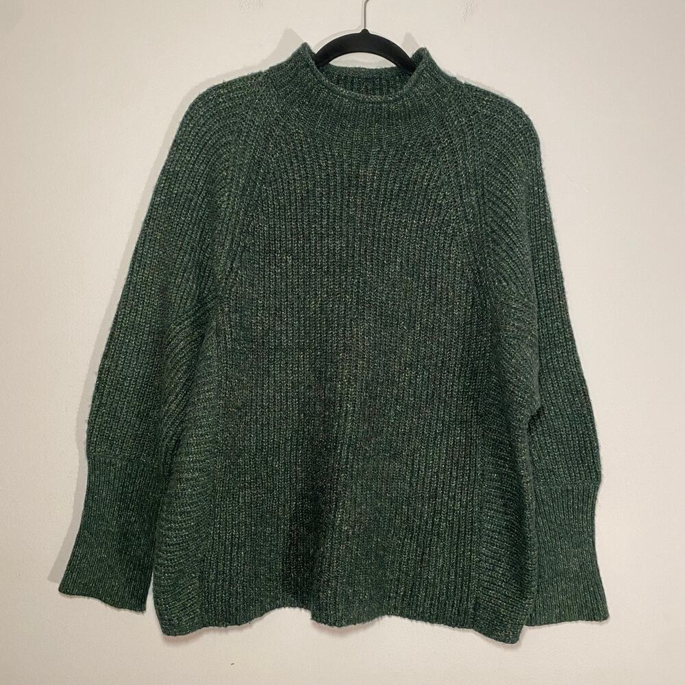 Chico's Green Roll Neck Ribbed Knit Pullover Sweater Minimalist size 2 / Large